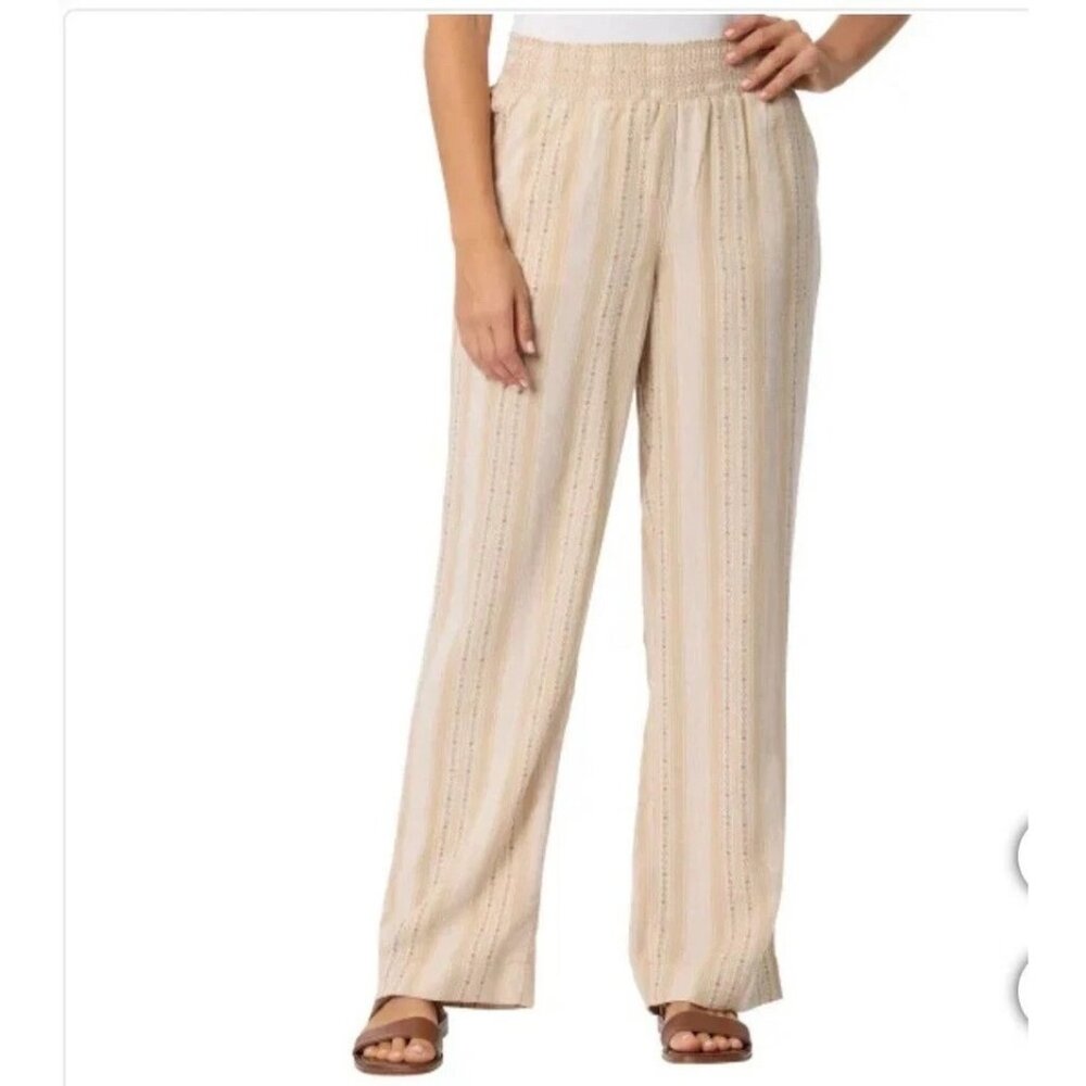 Briggs Women's Linen Blend Pull-On Pants (Tan, Large)